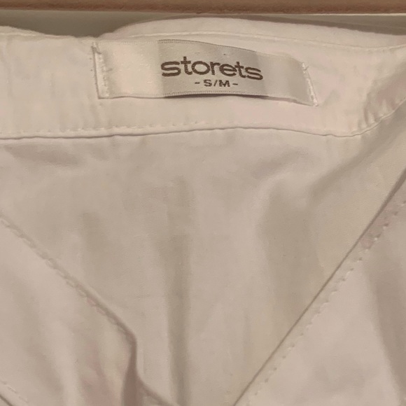 STORETS WHITE BEIGE TAN SUEDE BELTED SHIRT DRESS OFF SHOULDER - Picture 3 of 3
